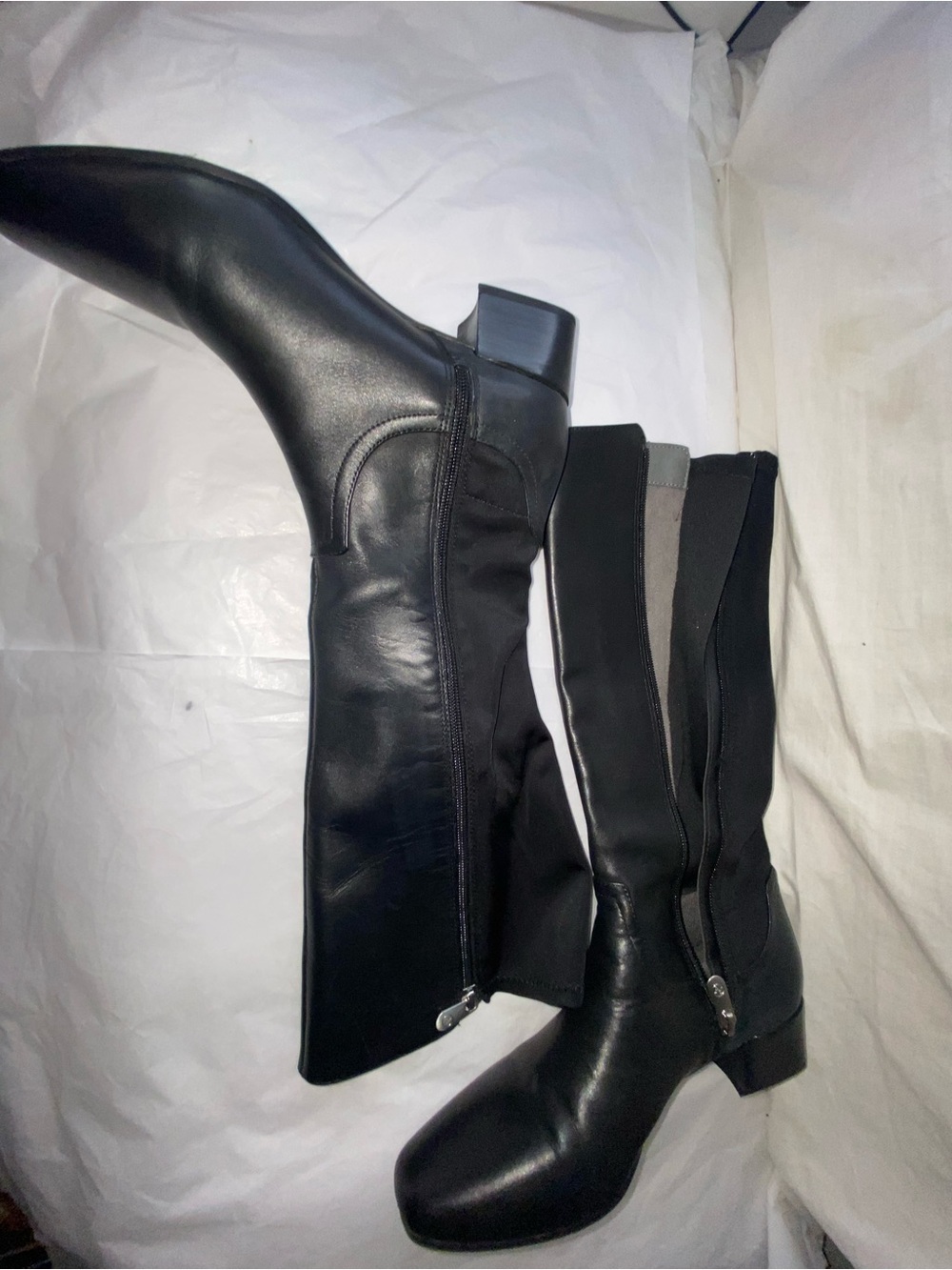 Adrienne vittadinni Black Over-the-Knee Leather Boots with Low Block Heel